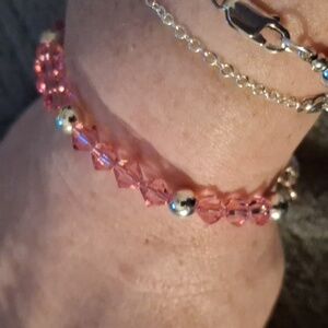 Swarvoski Pink Crystal And Silver Beaded Bracelet